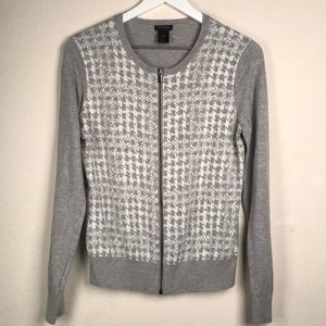 Ann Taylor Zipper Front Sweater Houndstooth Medium